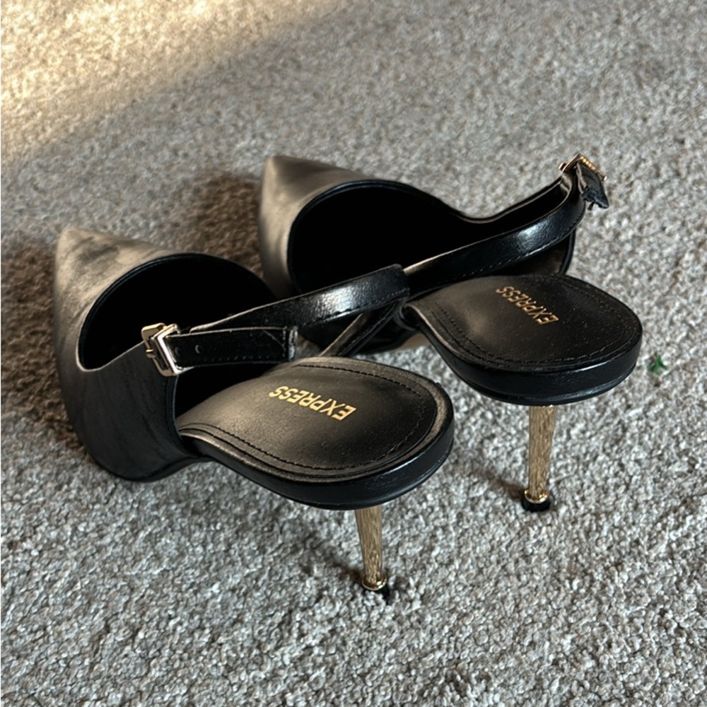 Black and gold slingback heels